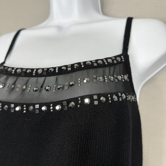 St. John Evening Womens Dress 6 Black Santana Knit Embellished Sheer Mesh Party - Picture 3 of 14